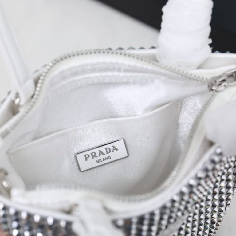 High quality Prada sparkling diamond bag Women rhinestone handbag chain bag Front iconic logo pattern-9