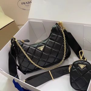 High quality Prada women crescent shoulder bag handbag front iconic logo pattern 23*17*6.5CM LB496