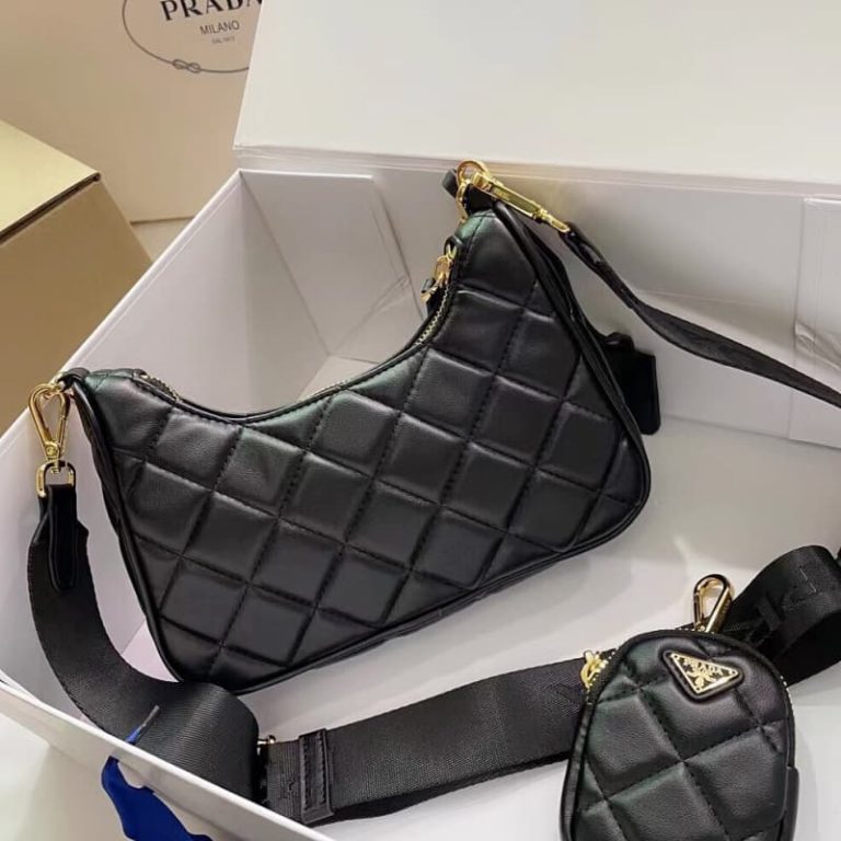 High quality Prada women crescent shoulder bag handbag front iconic logo pattern-2