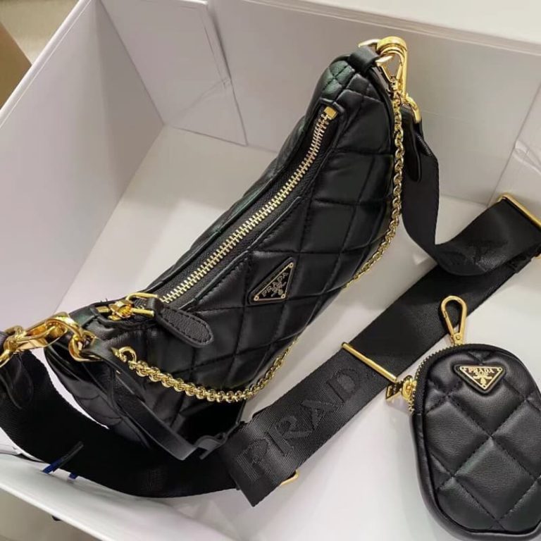 High quality Prada women crescent shoulder bag handbag front iconic logo pattern-3