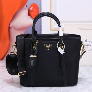 High quality Prada women shoulder bag men handbag shopping bag curved design front iconic logo pattern 40*39*16CM LB502
