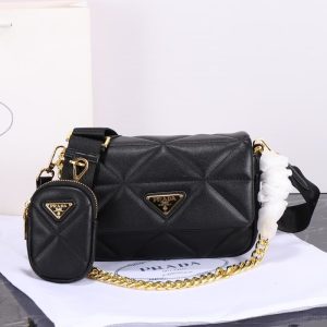 High quality Prada Women shoulder bag Metal chain handbag Diamond crossbody design 20*13*6CM LB483