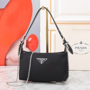 High quality Prada men used underarm bag women shoulder bag crossbody handbag metal logo decoration 25CM LB485
