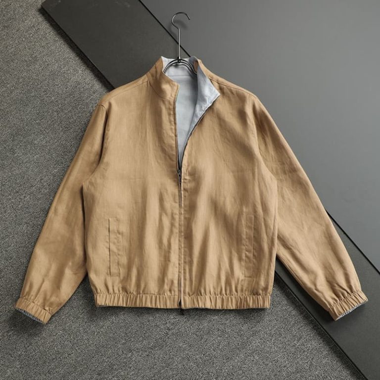 Popular 100% French Rain Dew Linen Fabric Double-sided Jacket Jacket Coffee Gray Green 48-56-2